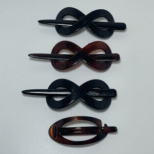 Parcelona French Tortoise Shell Black Hair Chicago Slide Pin Bun Clip Set Of 4